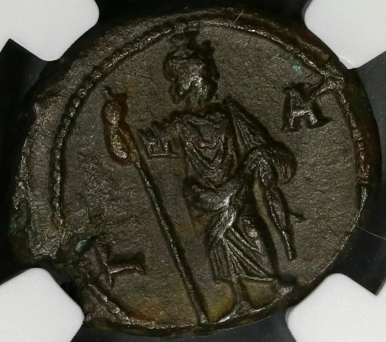 【“ナイル銀が讃えた太陽の後継”】フィリップス・アラブス テトラドラクマ銀銅貨〈NGC Ch XF 5/5 Strike 4/5 Surface〉— 月桂冠肖像 & 立像サラピス