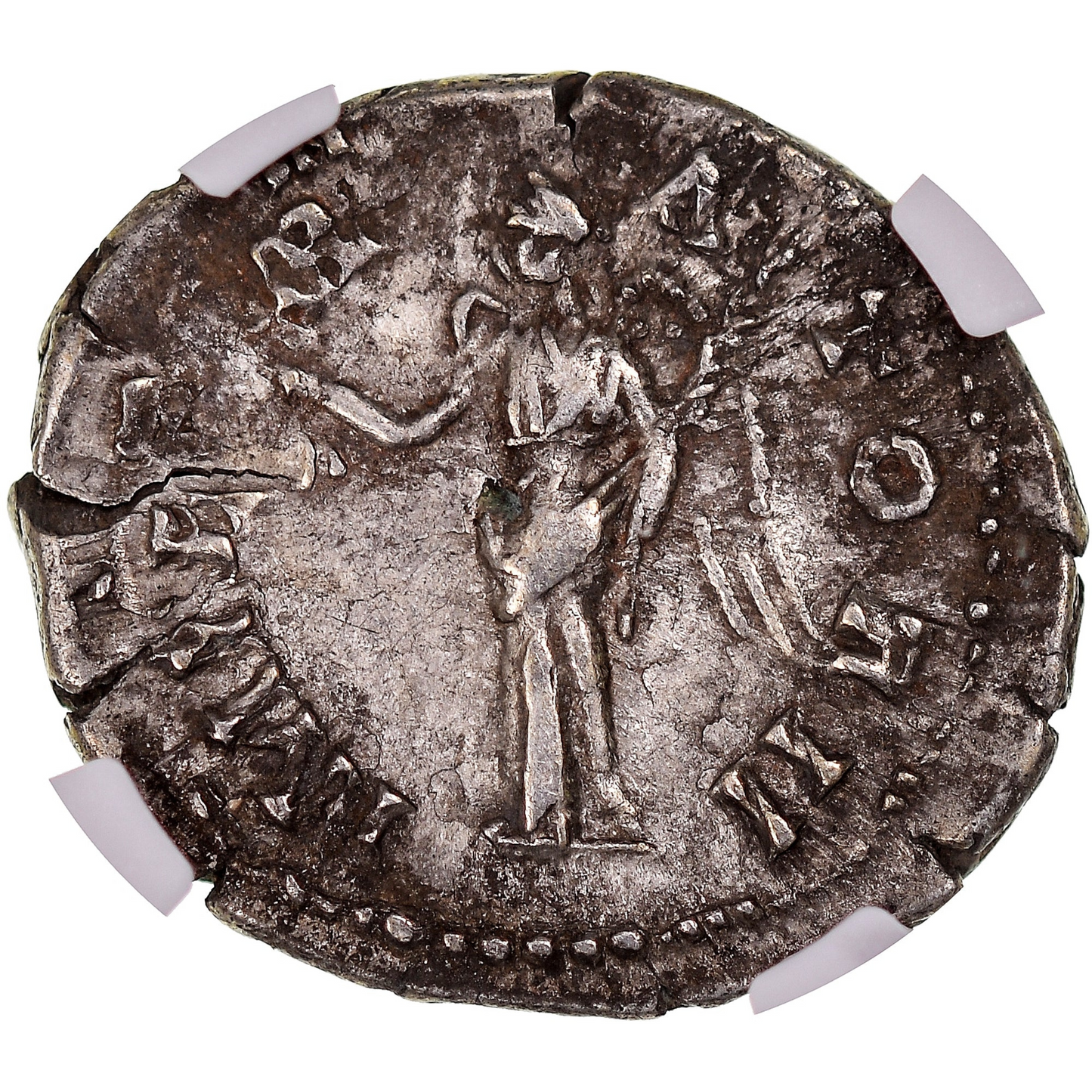 【“黄金の平和”を継承した賢帝】アントニヌス・ピウス デナリウス銀貨〈NGC Ch VF〉— PAX タイプ