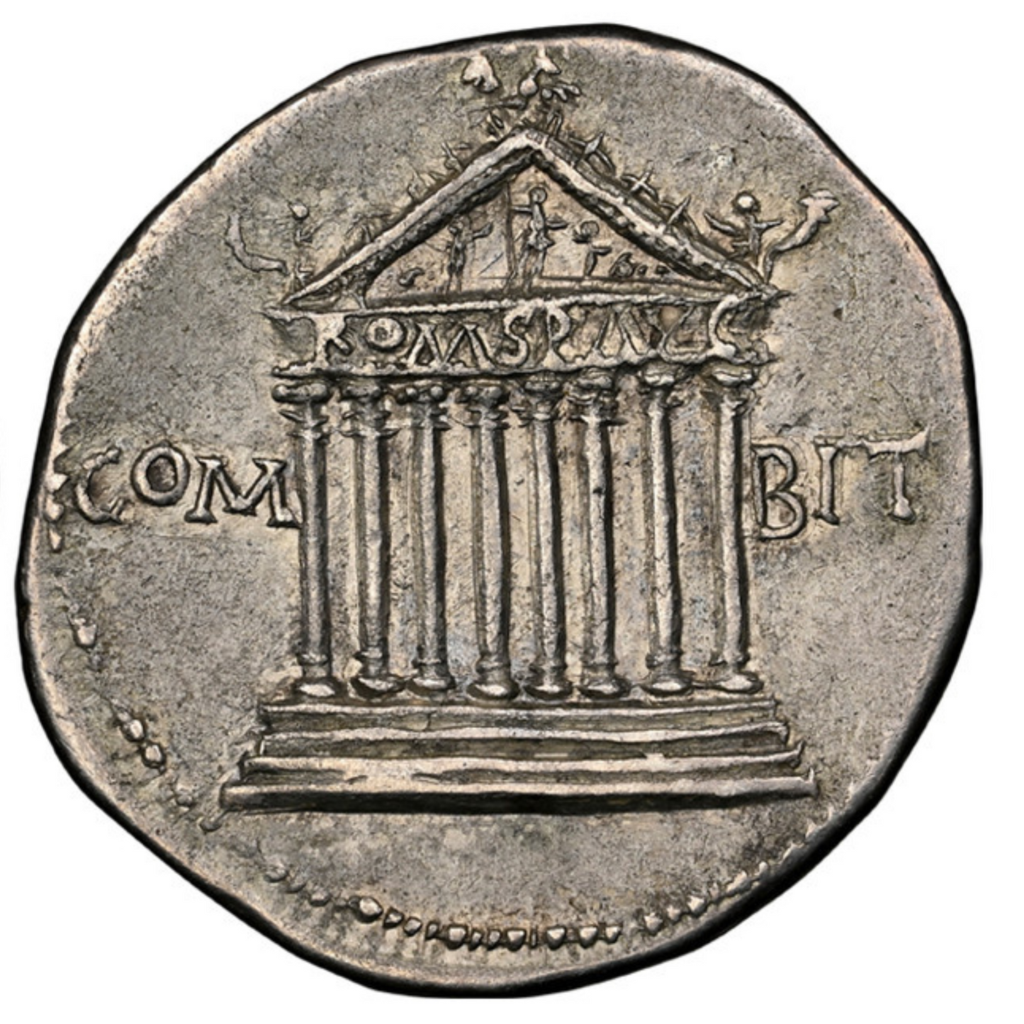【“アジア州に響く八柱の賛歌”】ハドリアヌス帝 キストフォルス銀貨〈NGC XF✭ 5/5 4/5 Fine Style〉— 月桂冠肖像 & ローマ神殿八柱図