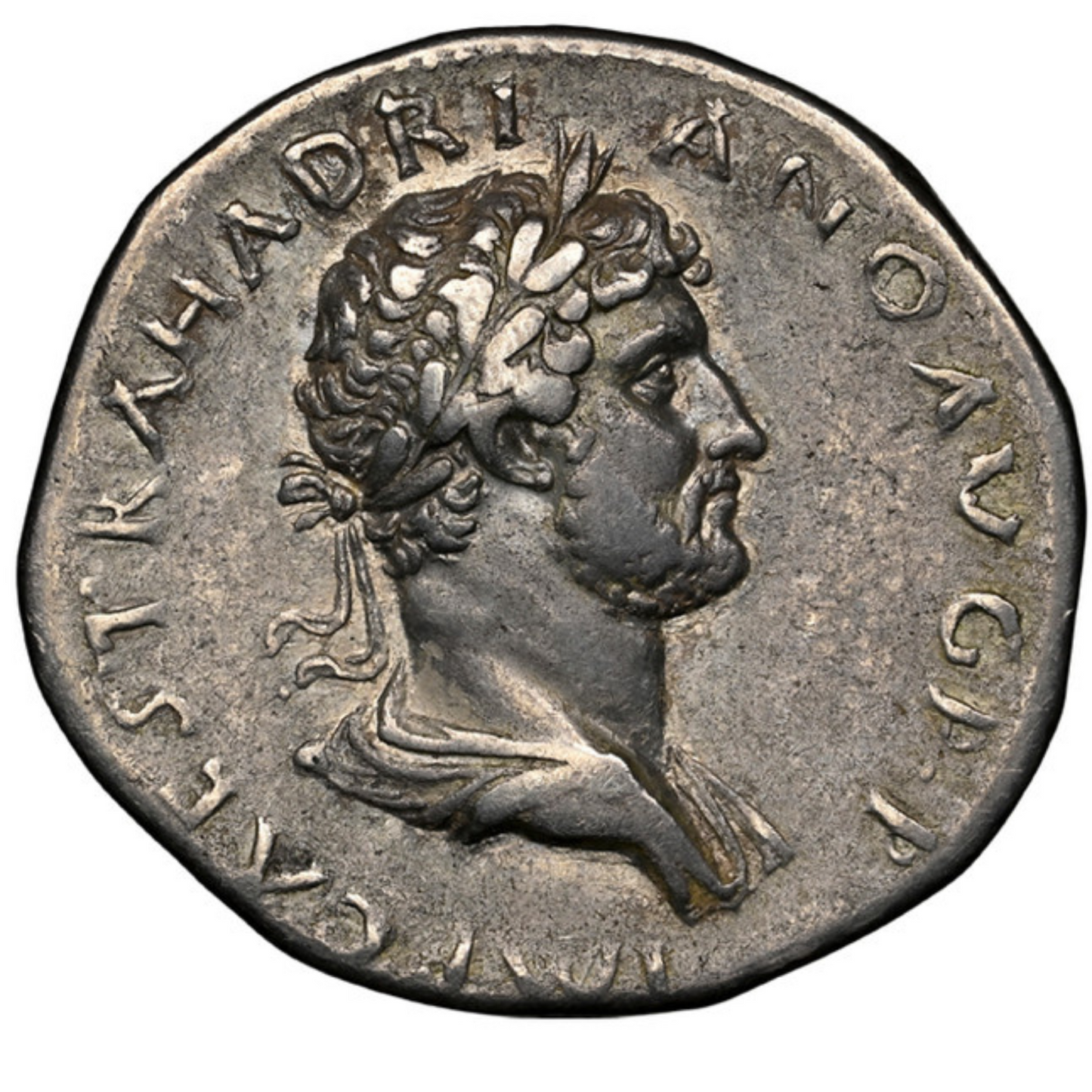 【“アジア州に響く八柱の賛歌”】ハドリアヌス帝 キストフォルス銀貨〈NGC XF✭ 5/5 4/5 Fine Style〉— 月桂冠肖像 & ローマ神殿八柱図