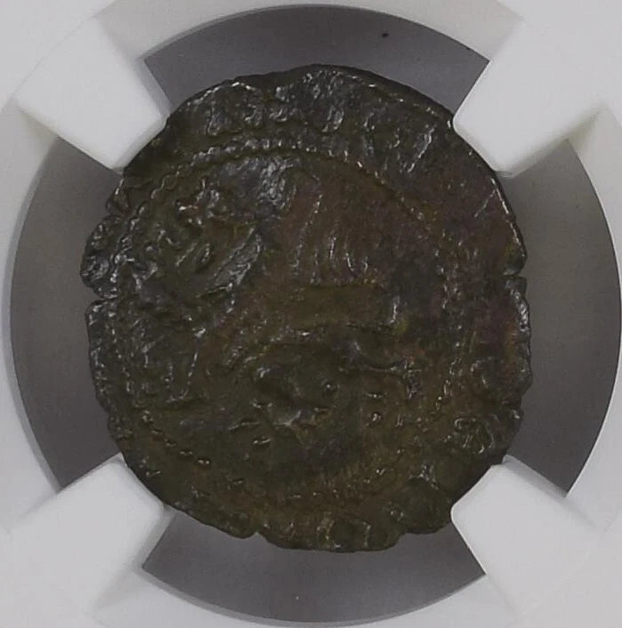 【“ルジニャン最後の十字”】キプロス王国 ジャコモス2世 セジン銅貨〈NGC AU55〉— 王冠盾章 & 十字フルール