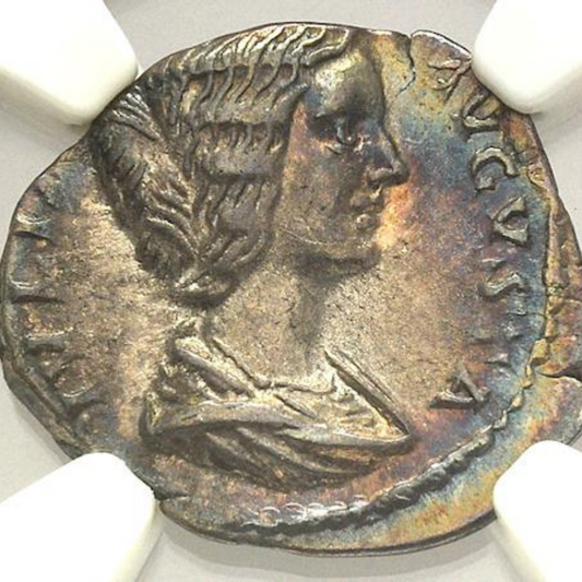 【セウェルス朝の女帝】ユリア・ドムナ デナリウス銀貨 〈NGC Ch XF〉— HILARITAS タイプ