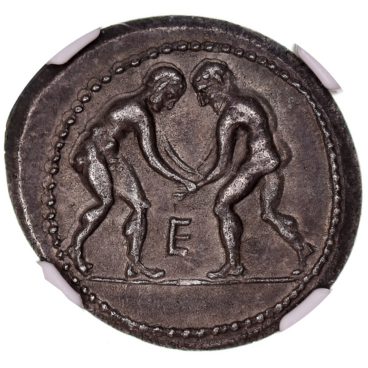 【リングに咲く“古代オリンピア”】アスペンドス スターテル銀貨〈NGC Ch XF〉— レスラー図＆スリンガー図