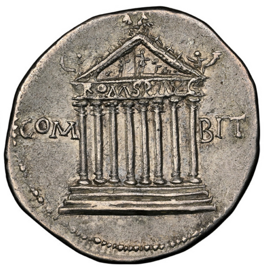 【“アジア州に響く八柱の賛歌”】ハドリアヌス帝 キストフォルス銀貨〈NGC XF✭ 5/5 4/5 Fine Style〉— 月桂冠肖像 &amp; ローマ神殿八柱図