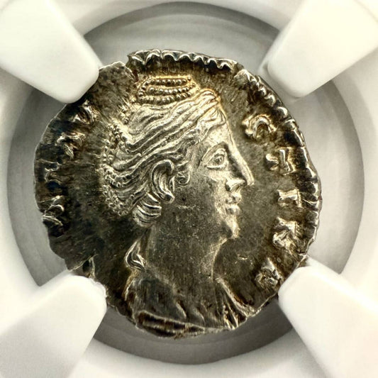 ローマ帝国 デナリウス銀貨 大ファウスティナ AD 141 “DIVA FAVSTINA” 〈NGC MS〉